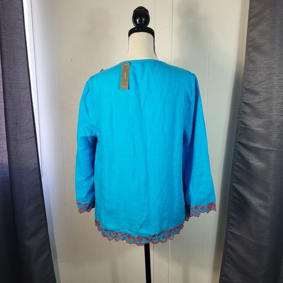 J. CREW Blue Red Floral Embroidered Linen Pesant Tunic Size Medium NWT - Picture 5 of 5